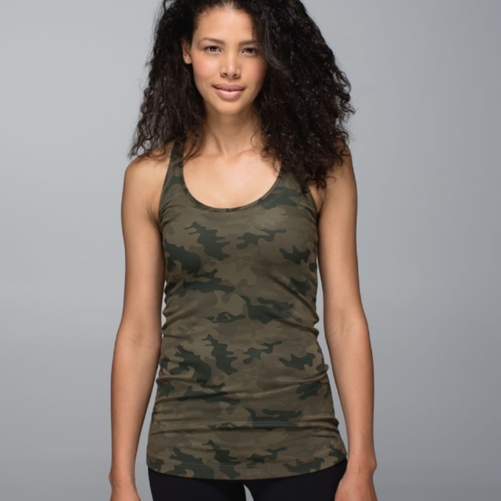 Lululemon Cool Racerback Tank Fatigue Green Camo Size 6/8